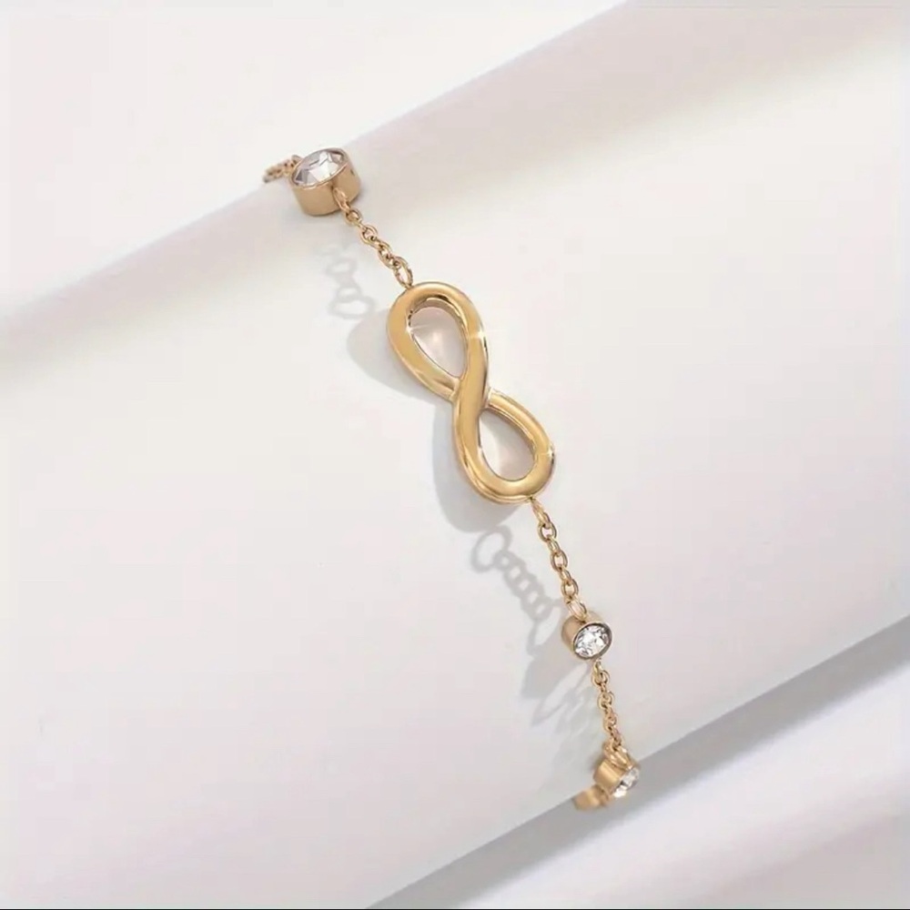 Stainless Steel Infinity Bracelet 14K Gold Plated with Cubic Zirconia Accents